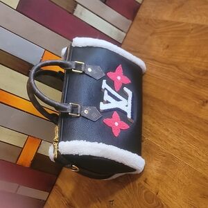 Black and White Shearling Designer Handbag